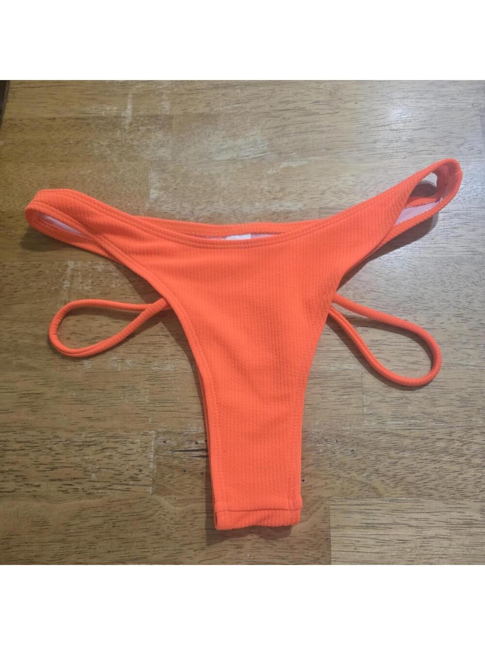 Orange Ribbed Bikini Bottom with Double Side Straps